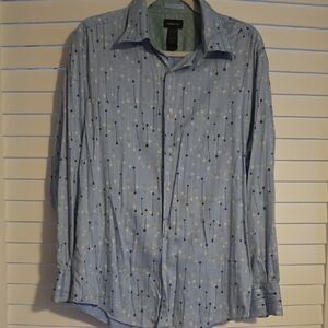 Liz Claiborne Men's Blue and White Patterned Shirt